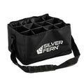 Drink bottle carrier fabric, 12 bottles capacity, empty, white background
