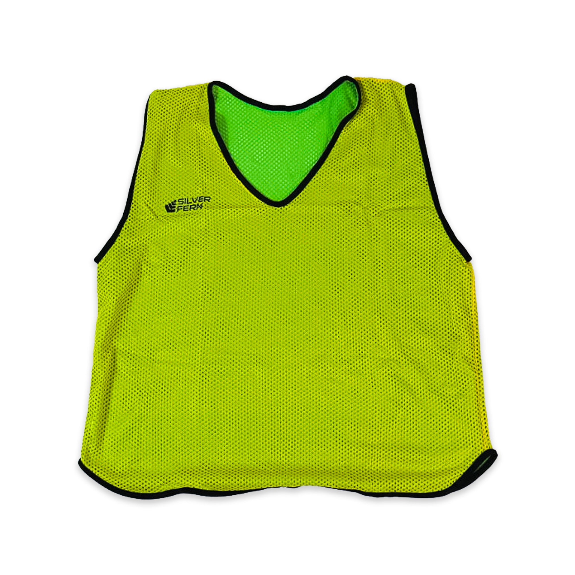 Yellow sports bib with green inner lining on a white background