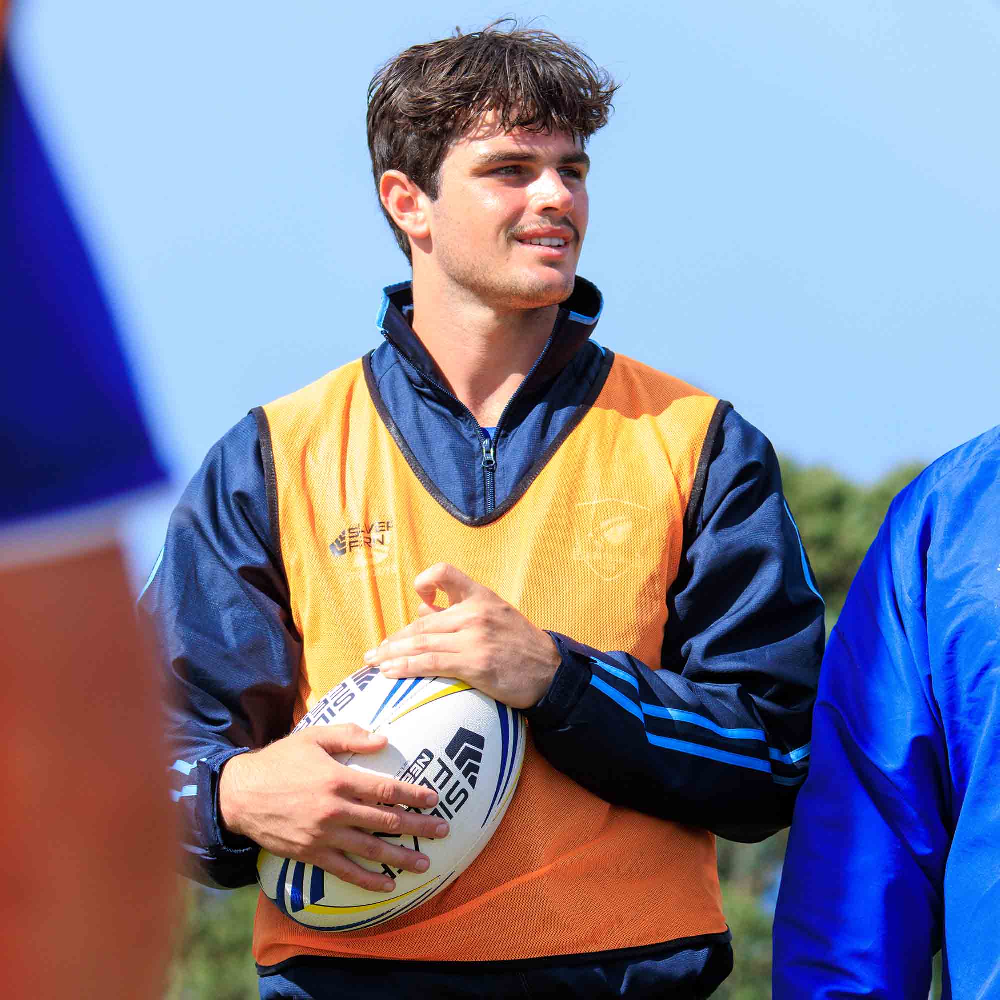 Silver Fern Nebula Match Size 5, Lifestyle shot, rugby player with ball