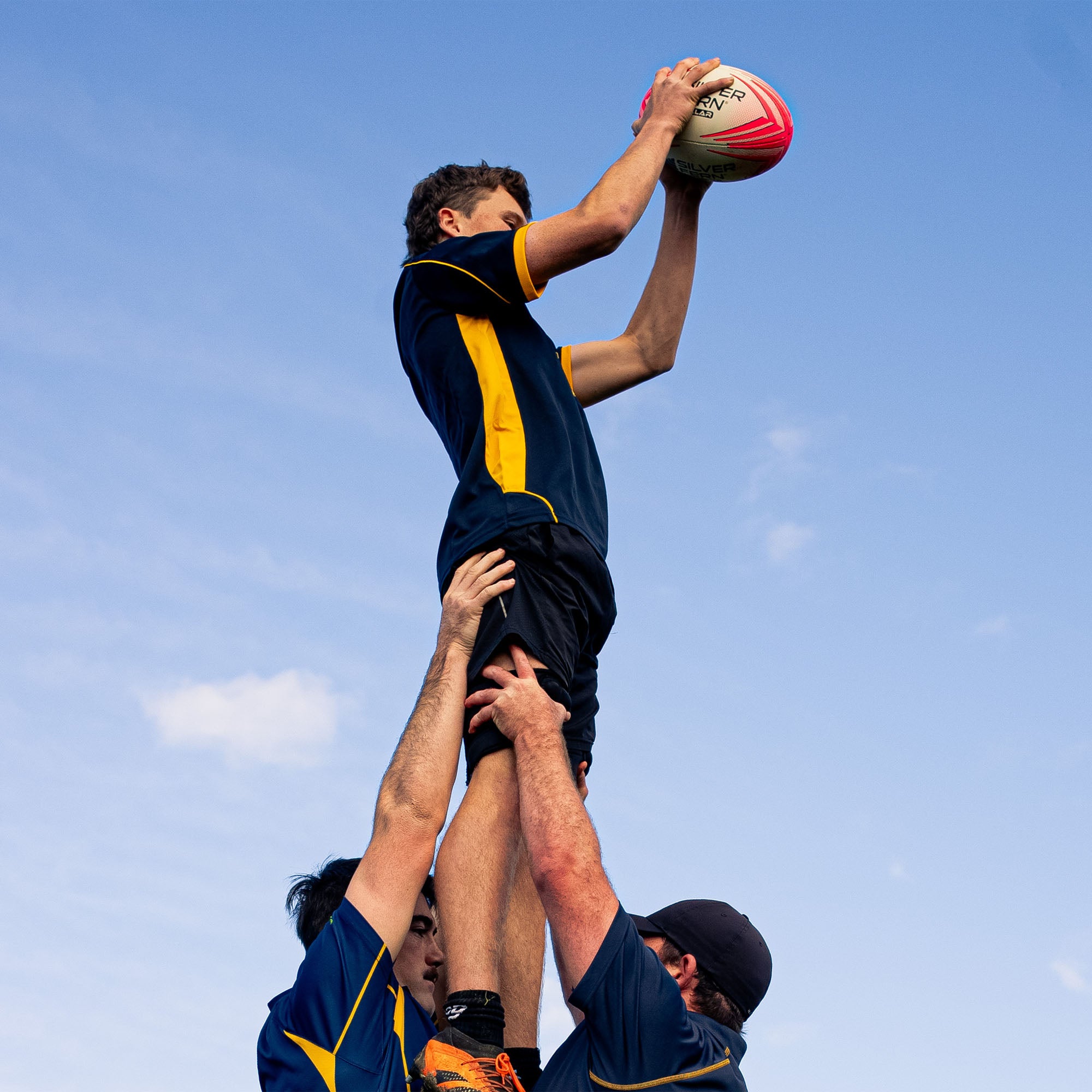 Silver Fern Rugby Lineout Leg Supports Pair, Lifestyle shot, leg supports during lineout action