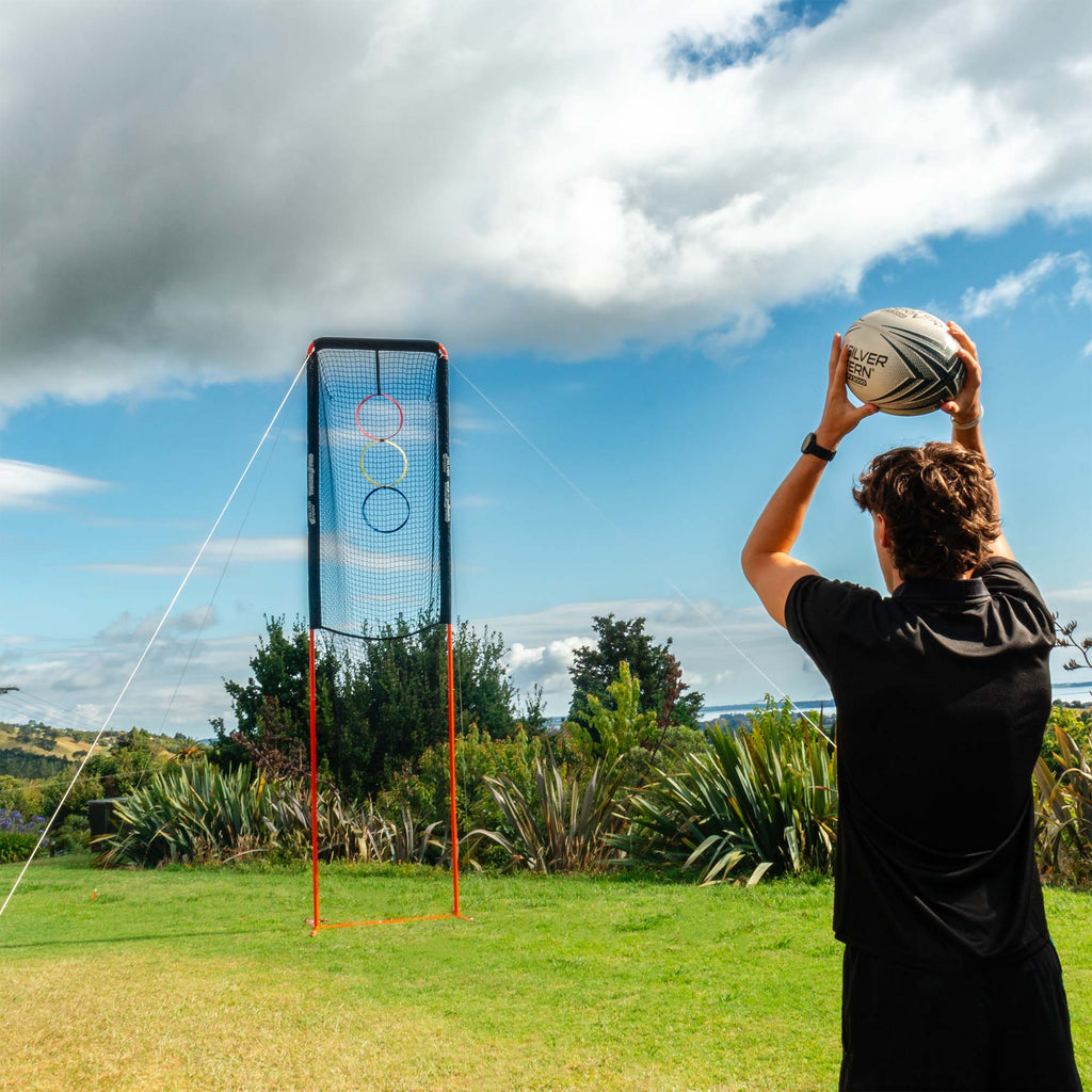 ThrowPro Lineout Throwing Net, player preparing to make a lineout throw, lifestyle shot