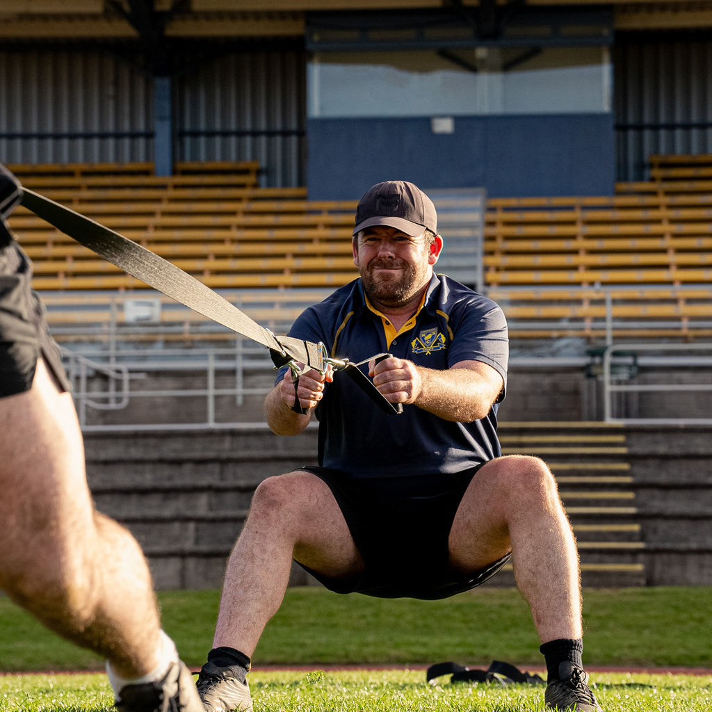 Silver Fern Scrum Ruck Resistance Harness Set Pair, Action shot, harness set during scrum practice