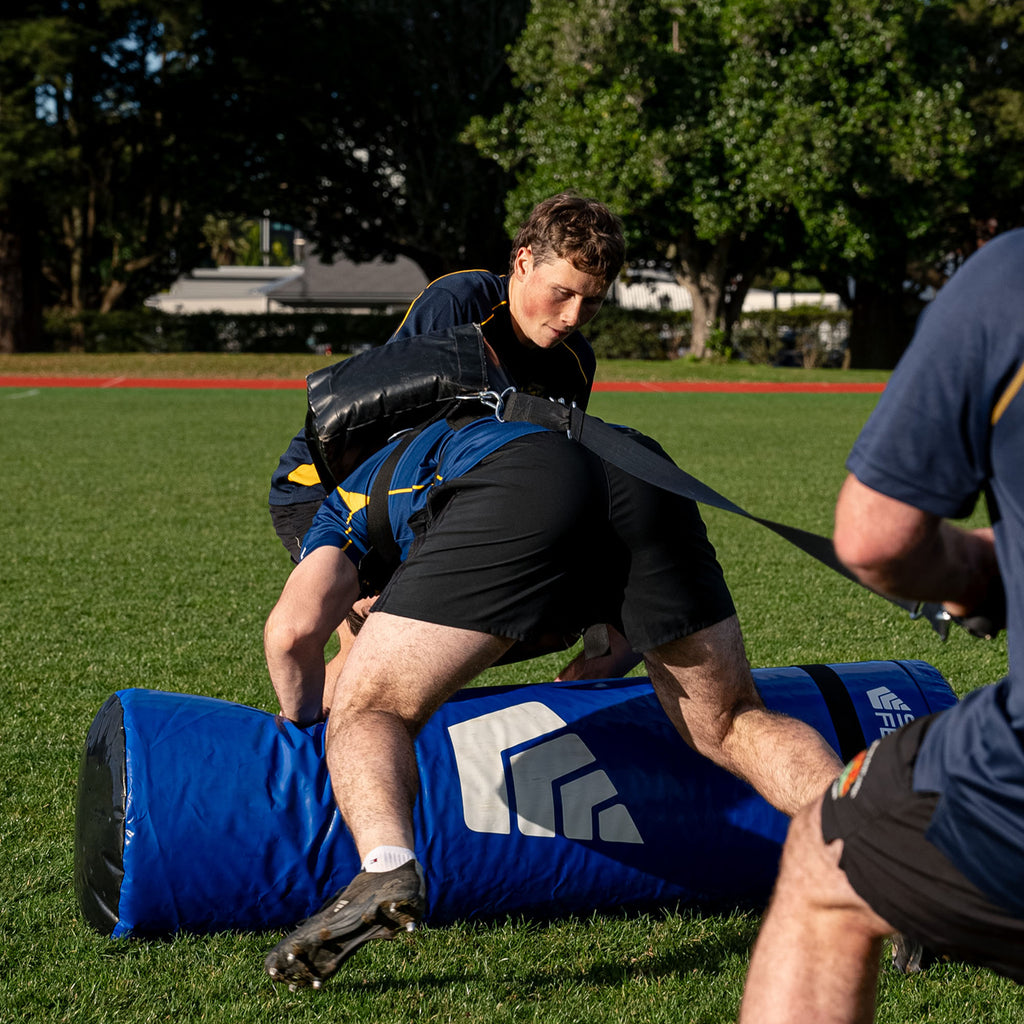 Silver Fern Scrum Ruck Resistance Harness Set Pair, Action shot, players using harness during scrum training
